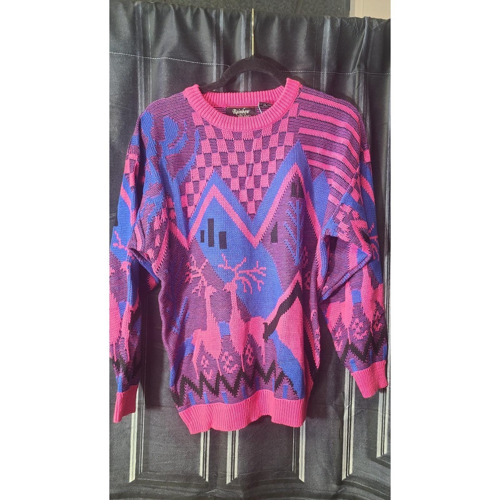 80s Bold‎ Pink Vintage Rainbow Ridge Sweater size Medium